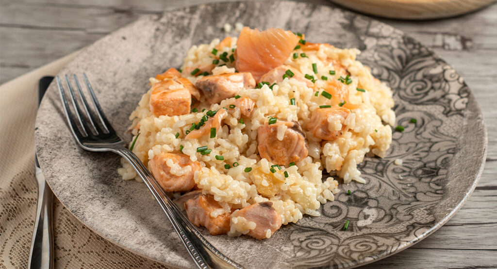 Risotto con dos salmones, versión rápida