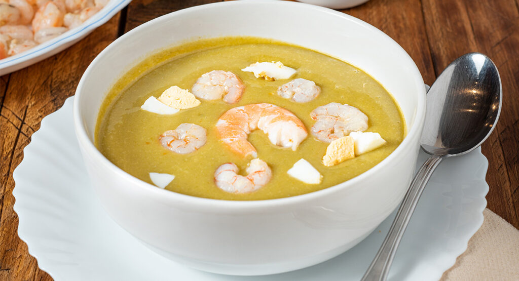 Sopa fría de judías verdes con gambas