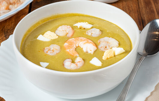 Sopa fría de judias verdes y gambas