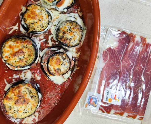 milhojas de berenjena y jamón